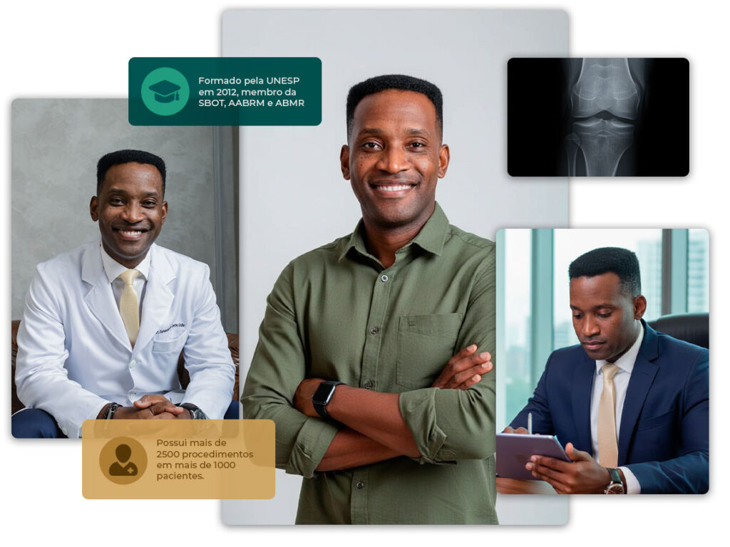 Mosaico com diversas imagens do Médico Ortopedista Dr Kumandala